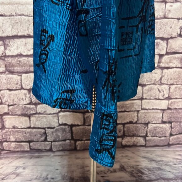 Chico's Turquoise & Black Light Weight Crinkle Fabric Jacket Size L - Picture 5 of 9